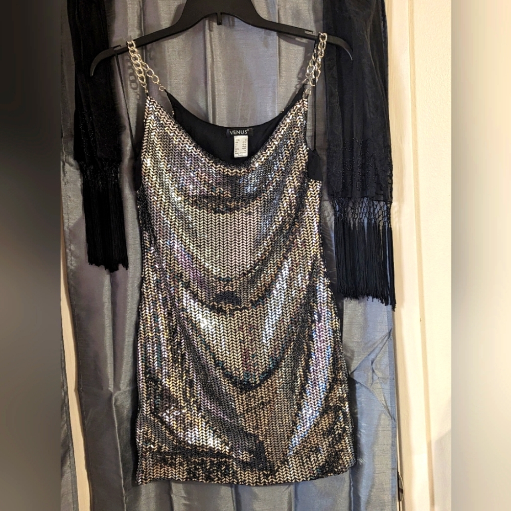 Venus Silver sequin mini dress size M
